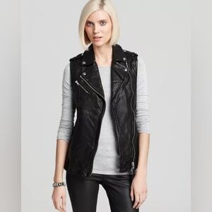 ​Mackage Lambskin Leather Asymmetric Moto Vest - Women's Large - Black